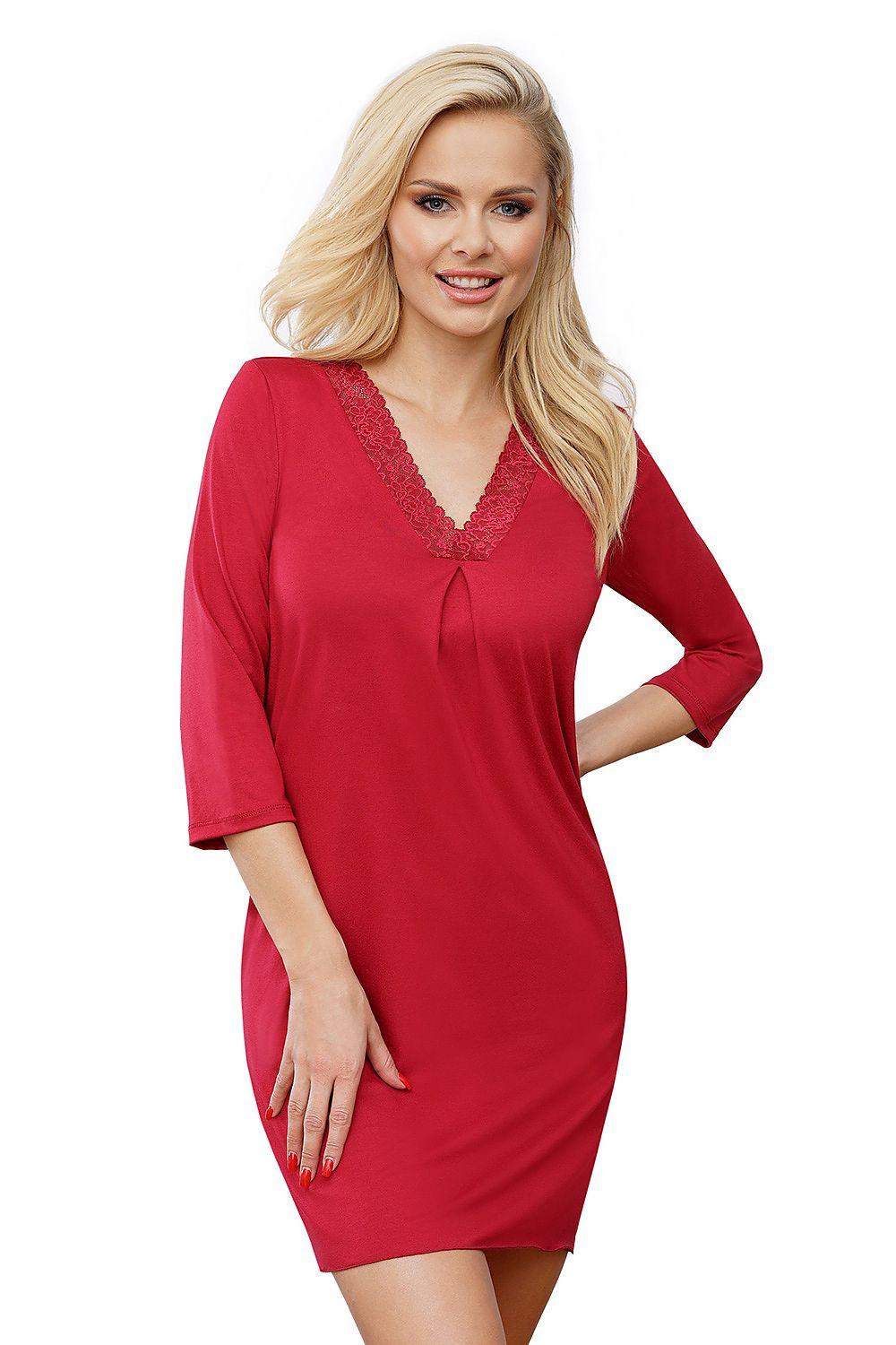Red nightshirt with lace V-neck and 3/4 sleeves