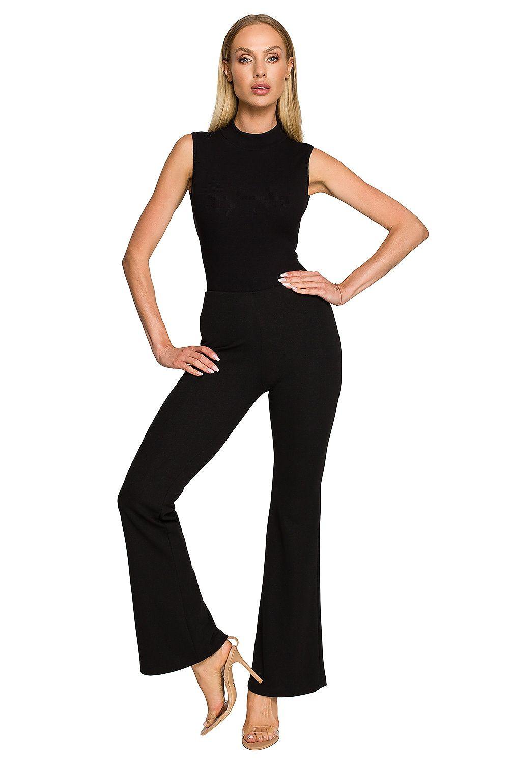 Women's black flared trousers with high-rise waistband