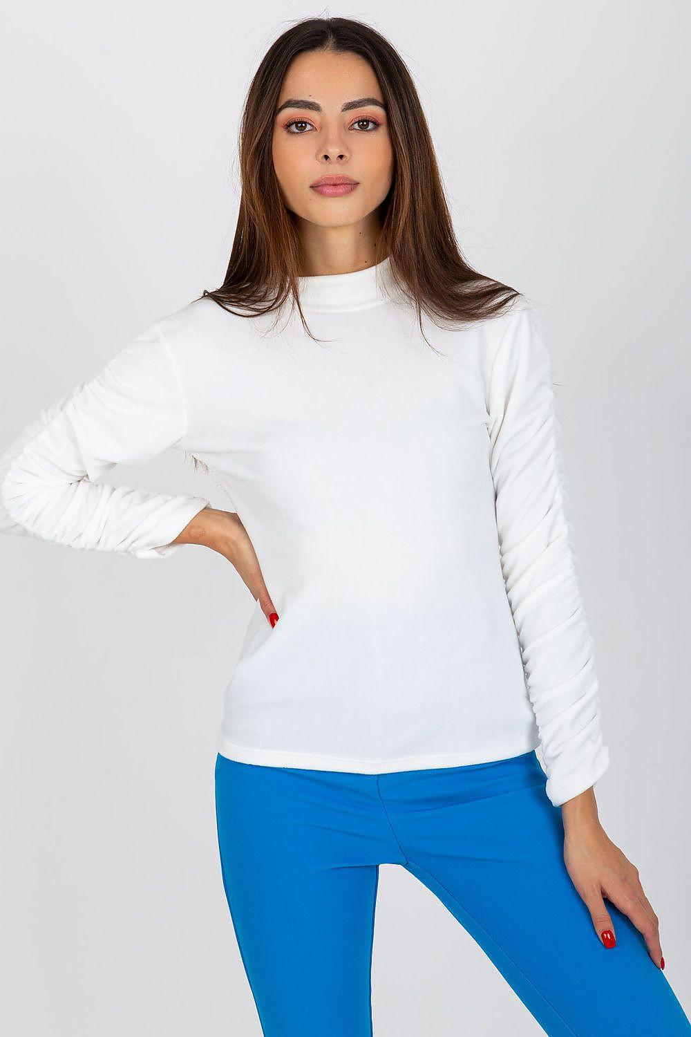 Rue Paris high-neck blouse with long sleeves, white
