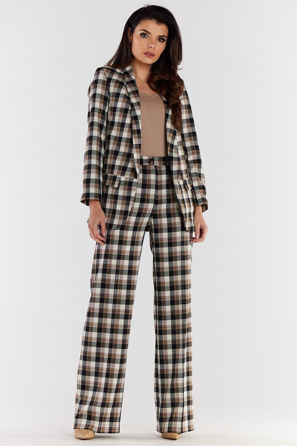 Women’s trousers by Awama, brown plaid check wide-leg pants