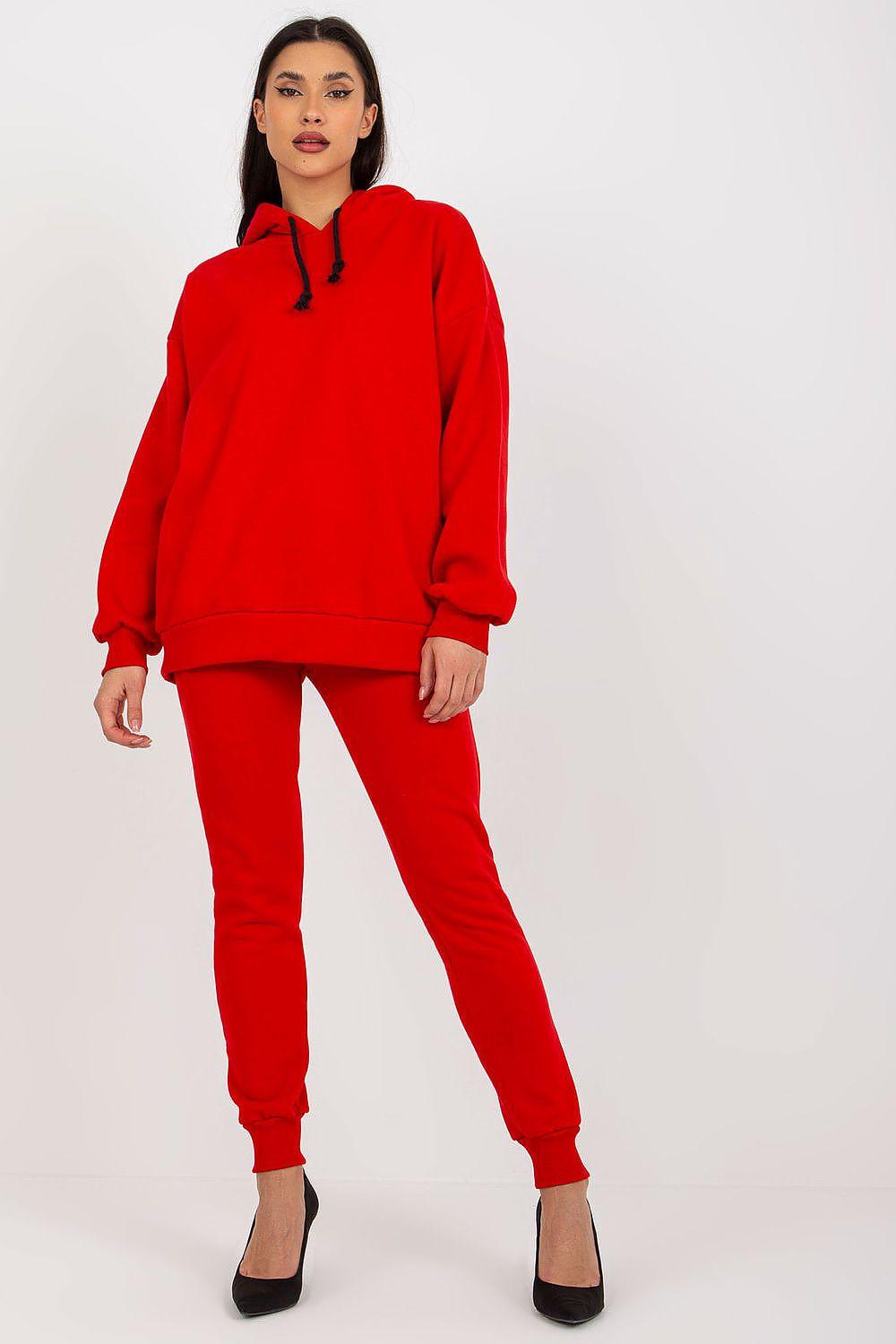 Red sweatshirt set with hooded pullover and matching jogger pants