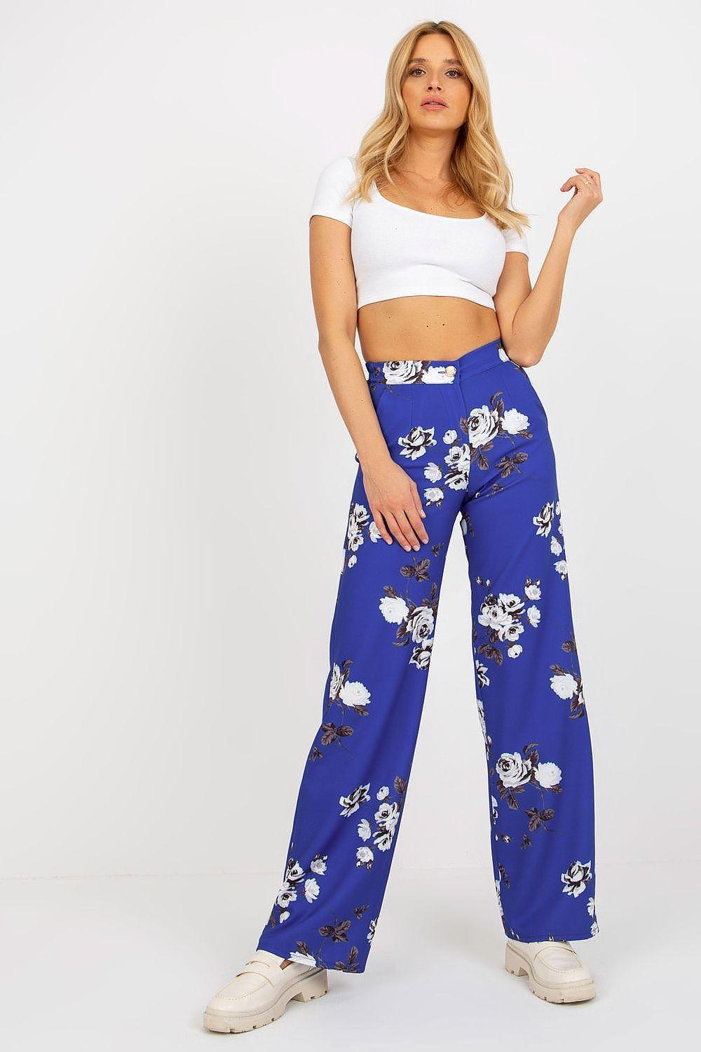 Lakerta women’s trousers, wide-leg blue with white floral print
