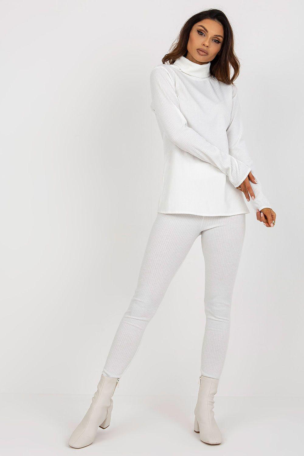 White turtleneck blouse with long sleeves and fitted silhouette