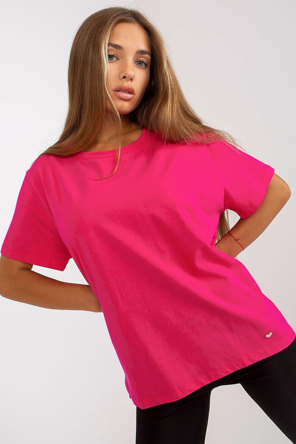 Women’s pink cotton blend t-shirt with short sleeves and crew neck