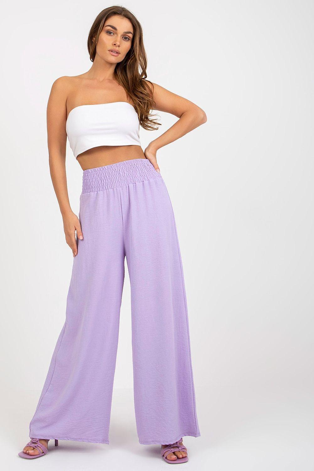 Violet high-waist wide-leg trousers with relaxed fit, soft fabric