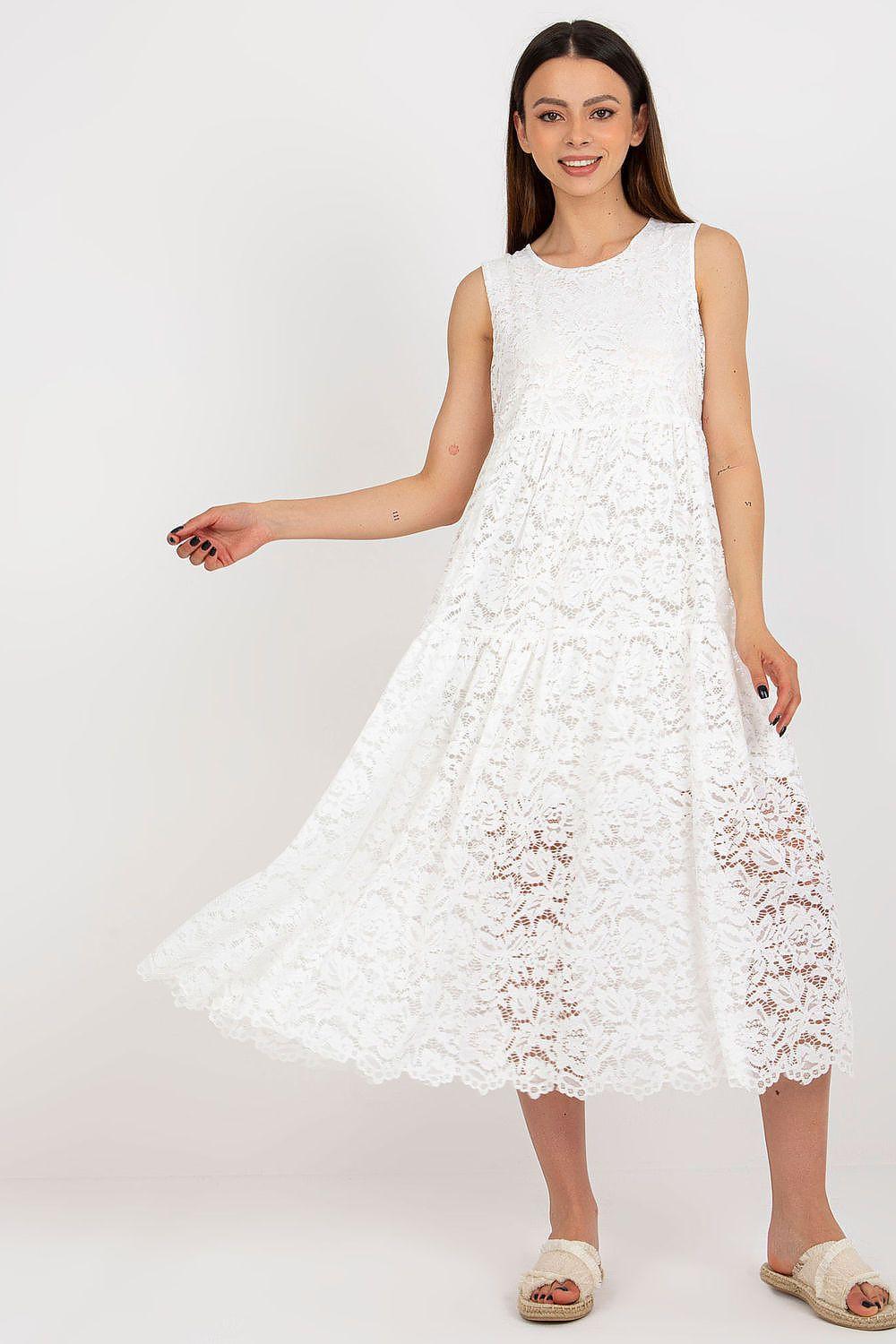 White lace daydress with sleeveless bodice and flared knee-length skirt