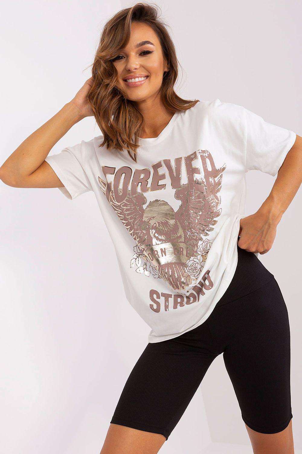 Och Bella T-shirt in light beige with eagle graphic and FOREVER STRONG print