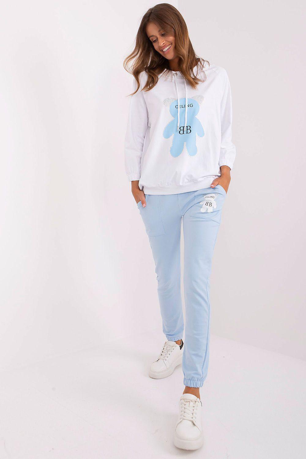Light blue and white teddy bear print sweatshirt and jogger set