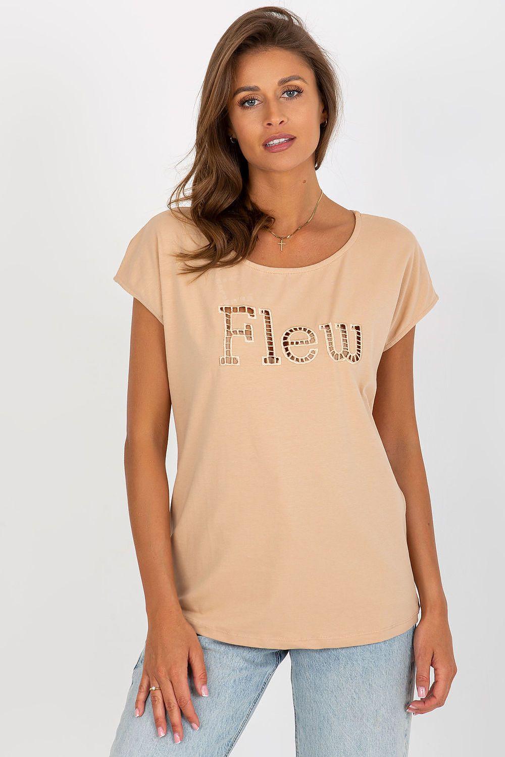 Brown women's short-sleeve T-shirt with crew neck and Flew graphic