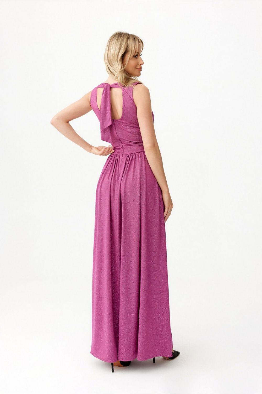 Long dress by Roco Fashion in mauve pink, sleeveless open back with side slit