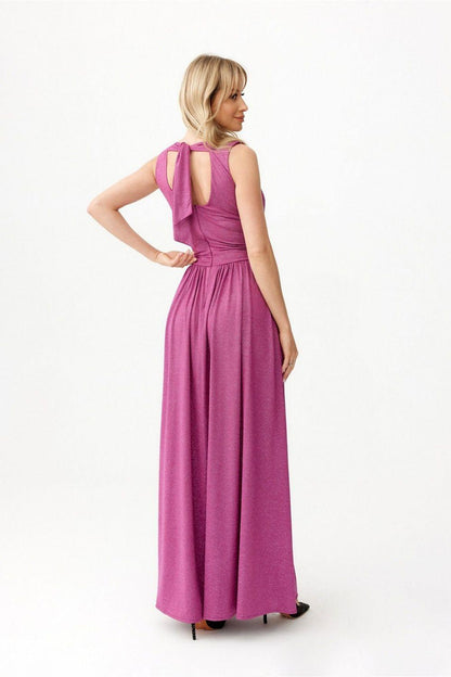 Long dress by Roco Fashion in mauve pink, sleeveless open back with side slit