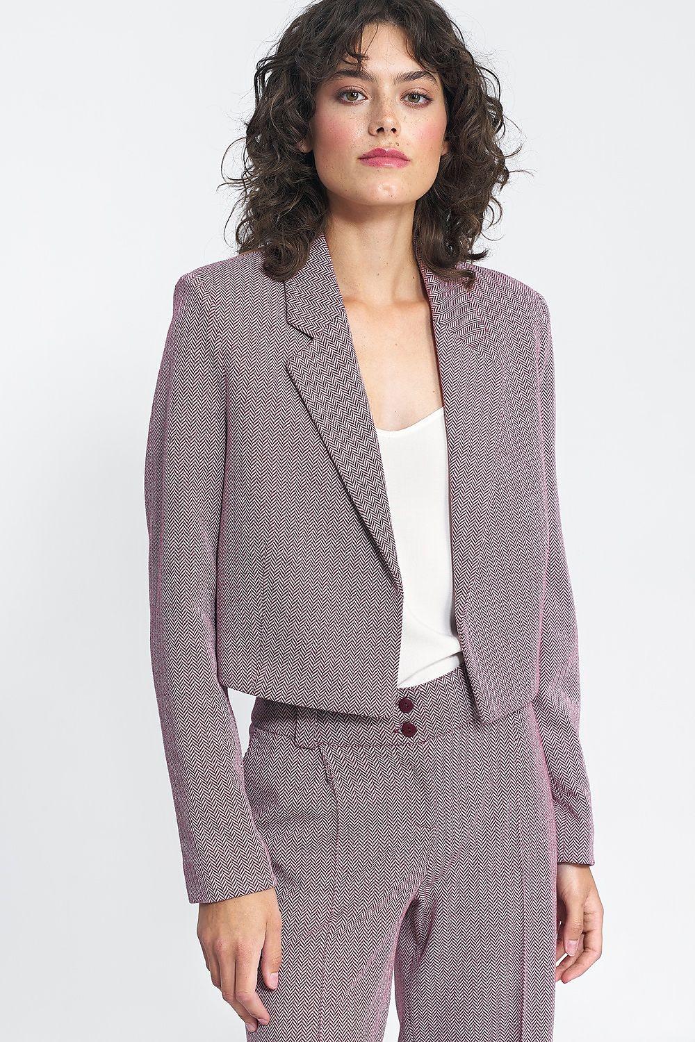 Short blazer jacket in mauve with notch lapels and single button closure