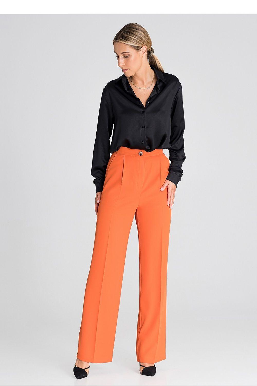 High-waist wide-leg trousers in orange with side pockets and wide straight legs