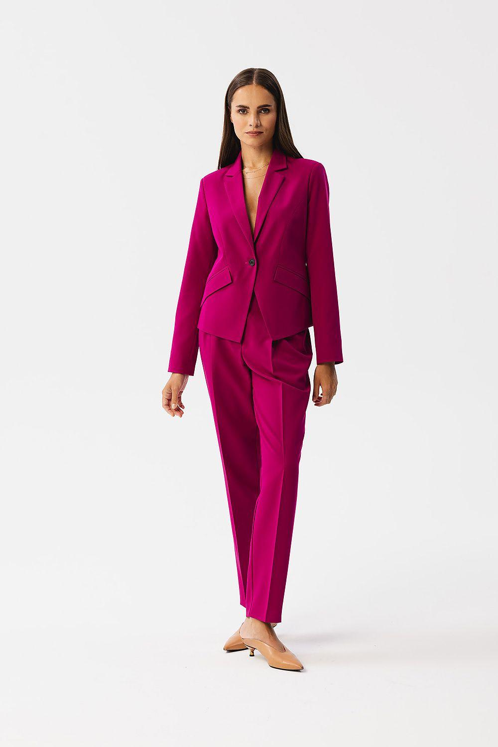Women's asymmetrical jacket, purple/magenta, single-breasted, notch lapel, long sleeves