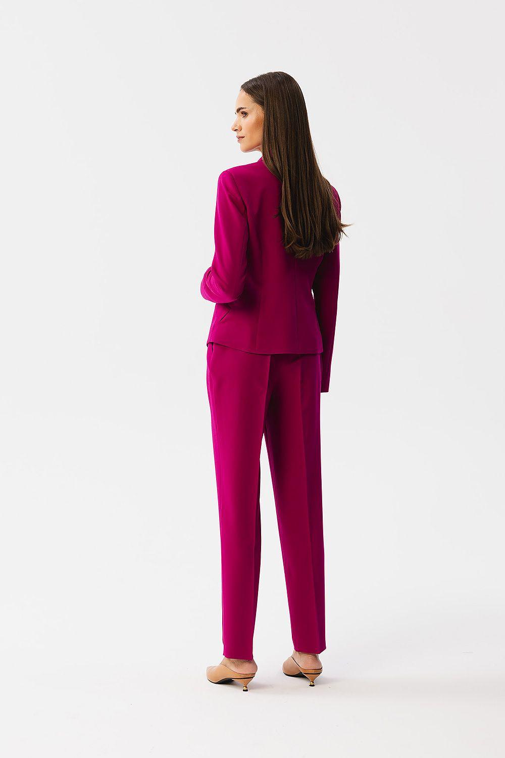 Women's asymmetrical jacket, magenta, long sleeves, single-breasted front, notch lapel