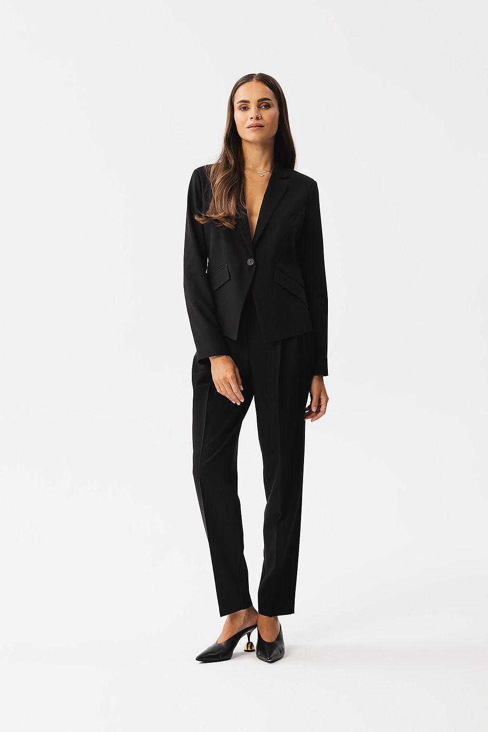 Women's asymmetrical jacket, black, single-breasted notch lapels, long sleeves