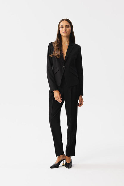Women's asymmetrical jacket, black, single-breasted notch lapels, long sleeves